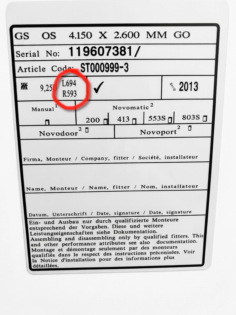 Placa de identificação da porta de garagem Novoferm
